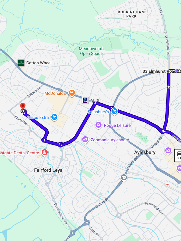Aylesbury driving test routes map showing tricky town centre roundabouts