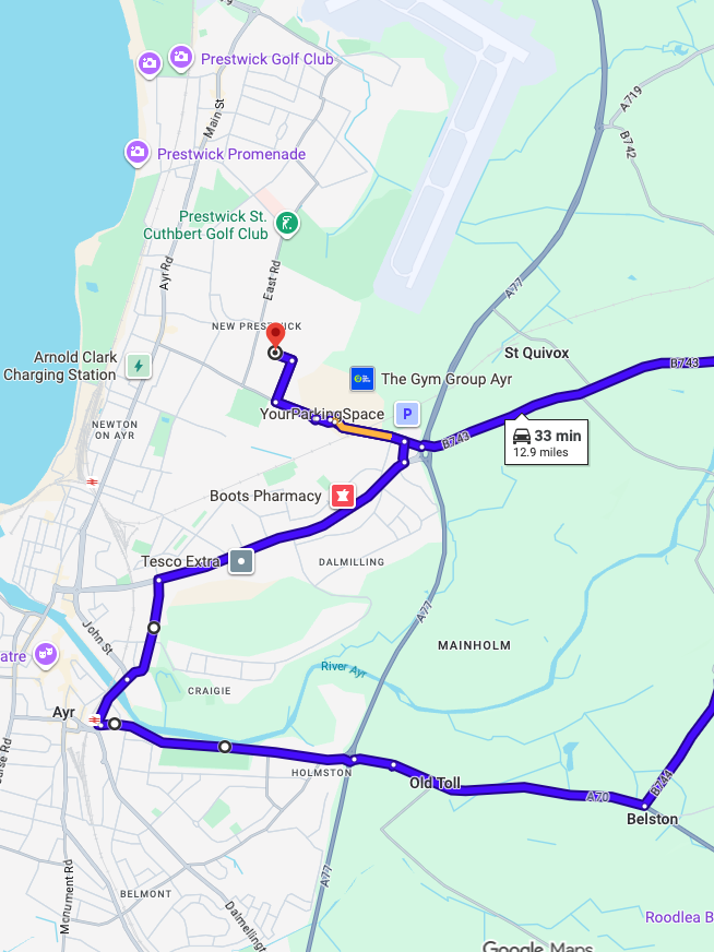 Ayr driving test routes including key junctions and roundabouts used in the DVSA test