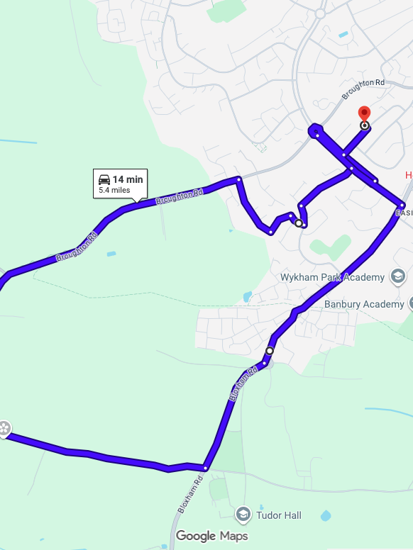 Banbury driving test routes map showing tricky Oxfordshire roundabout systems