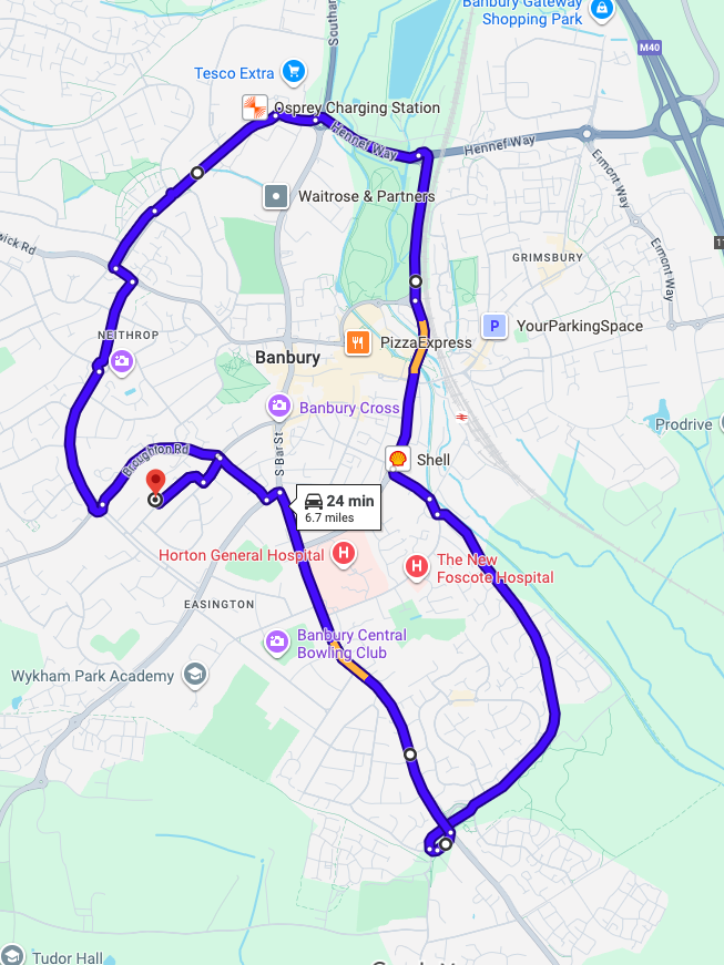 Bangor driving test routes shown on Google Maps

