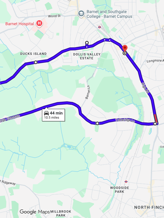 Barnet London driving test routes map showing tricky North London junctions