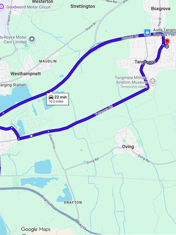 Chichester driving test routes map showing tricky West Sussex roundabout systems