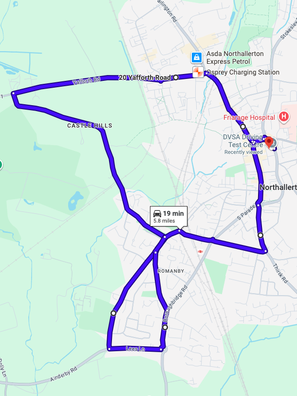 Northallerton driving test routes shown on Google Maps
