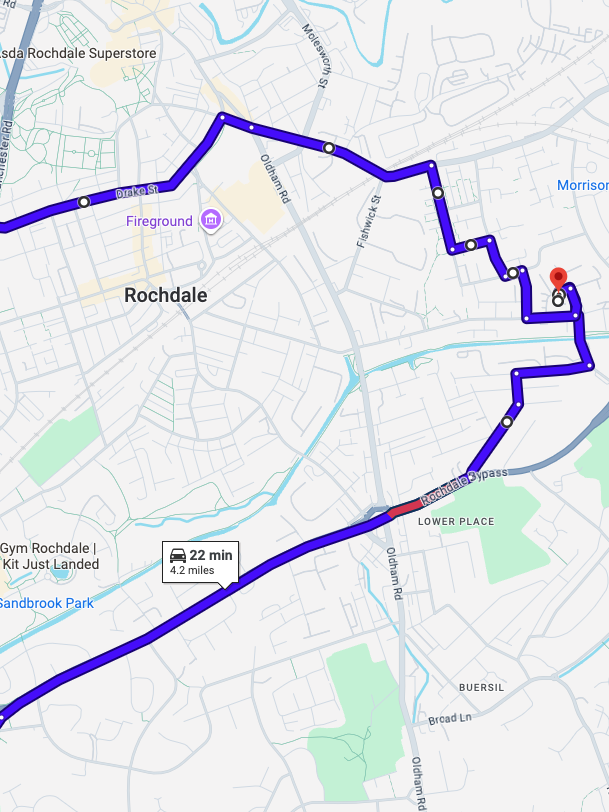 Rochdale driving test routes shown on Google Maps