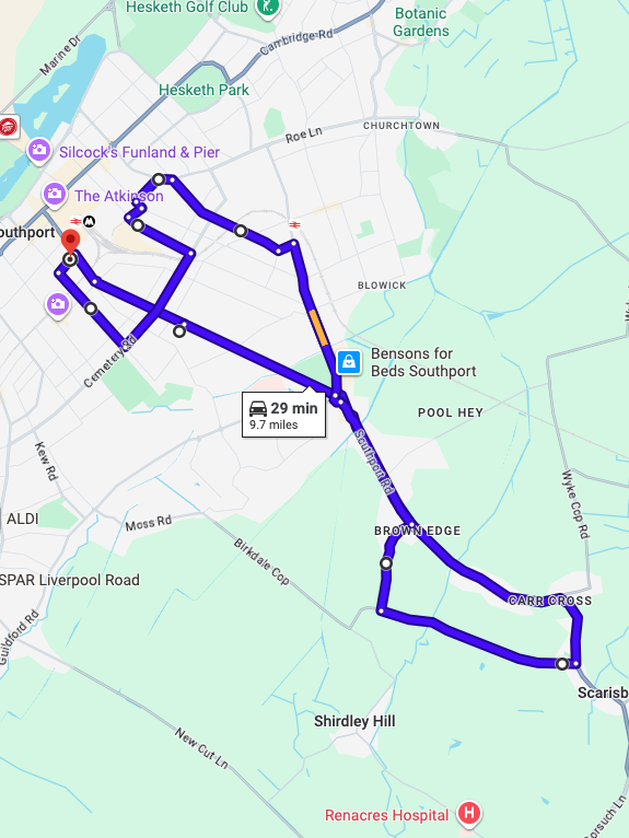 Southport Driving Test Routes map