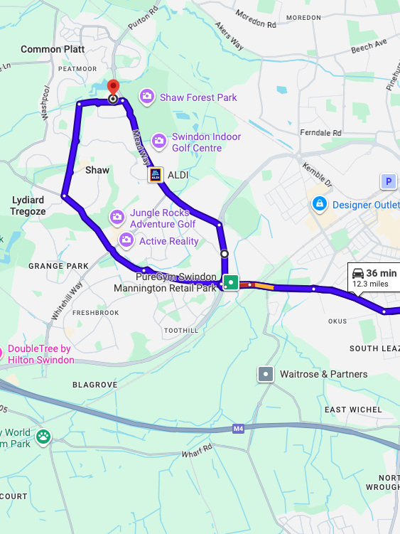 Swindon driving test routes shown on Google Maps
