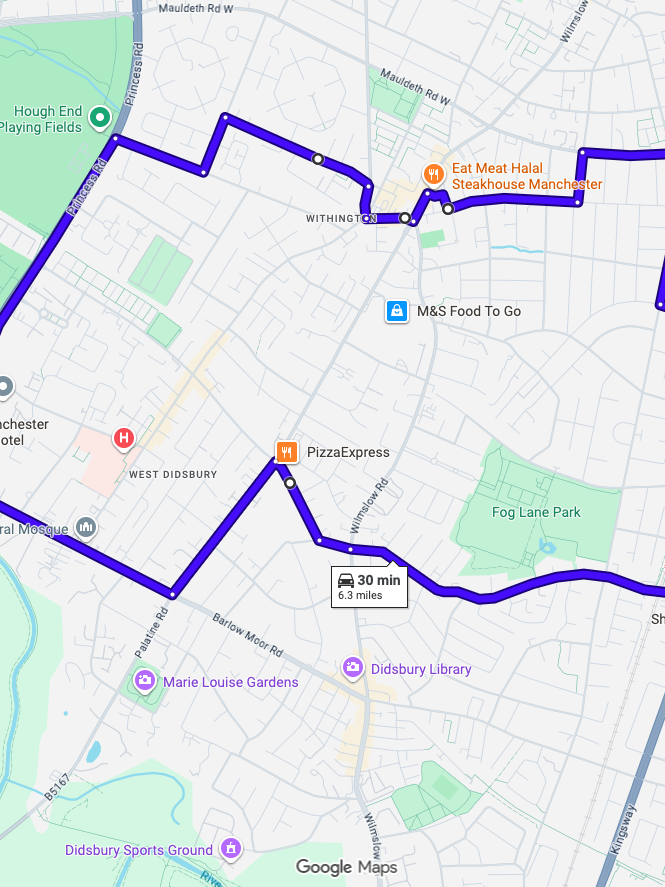 West Didsbury driving test routes map 2026