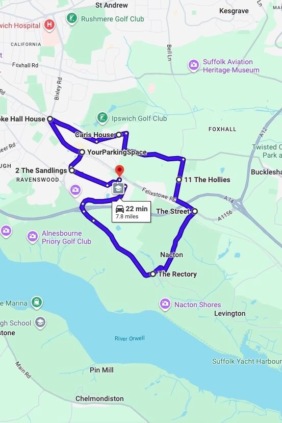Ipswich driving test routes map UK showing DVSA test routes, real exam roads, key junctions, roundabouts and roads used in the driving test