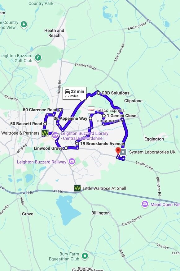 Leighton Buzzard (Stanbridge Road) driving test routes map UK showing DVSA test routes, real exam roads, key junctions, roundabouts and roads used in the driving test