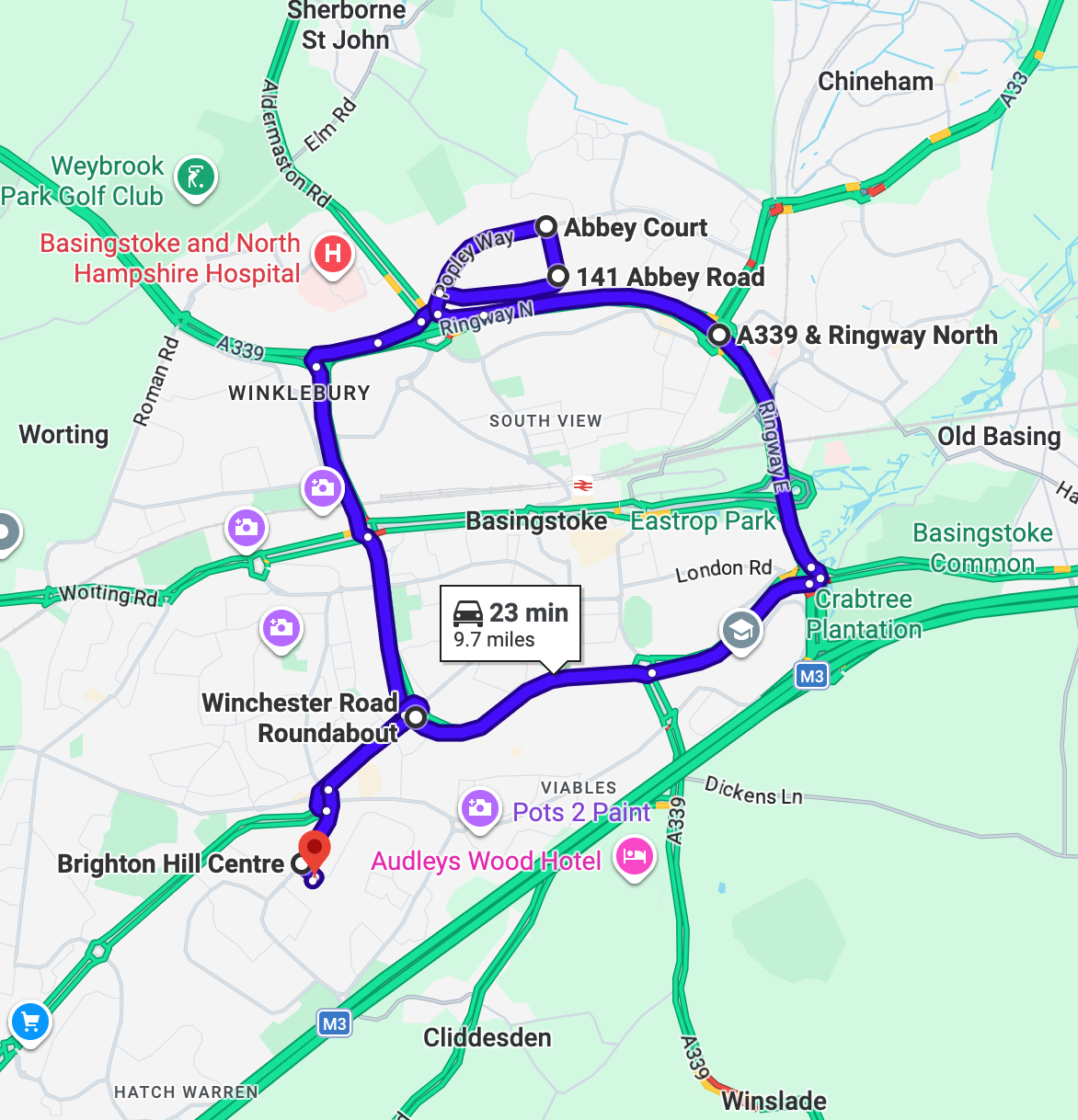 Basingstoke Driving Test Routes practice map near Basingstoke Driving Test Centre