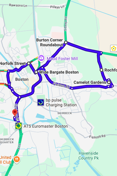 Boston driving test routes map UK showing DVSA test routes, real exam roads, key junctions, roundabouts and roads used in the driving test