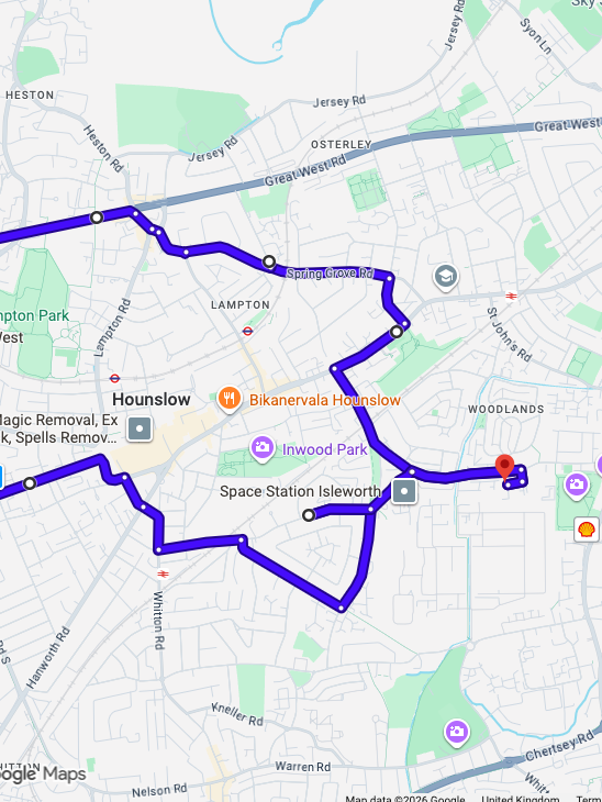 Isleworth Fleming Way driving test routes map showing tricky London junctions