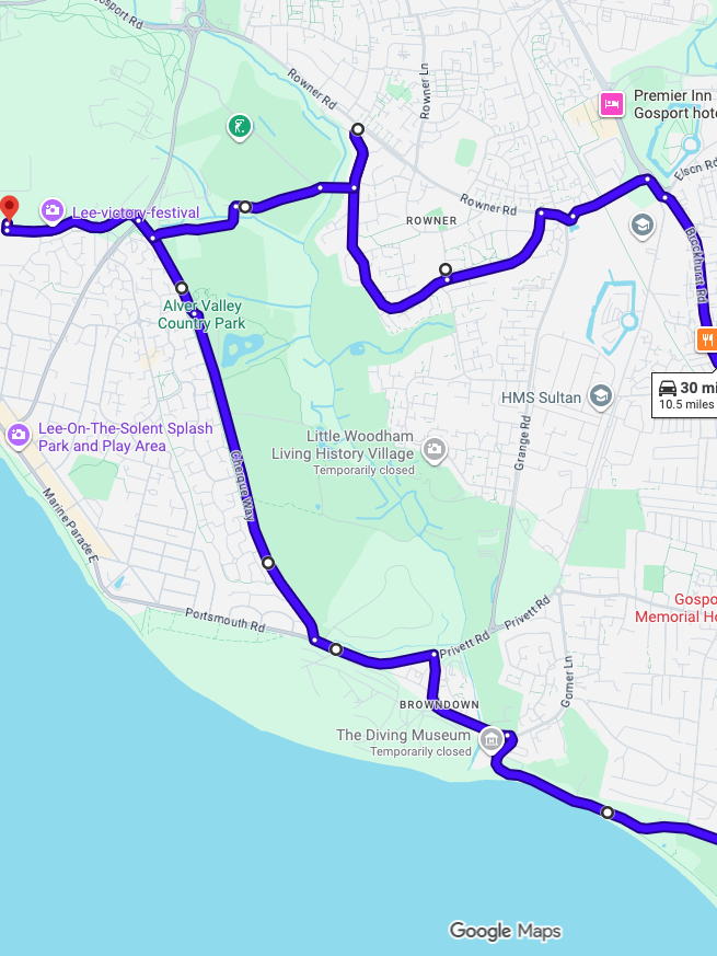 Lee-on-the-Solent driving test routes map showing tricky Peel Common roundabout systems