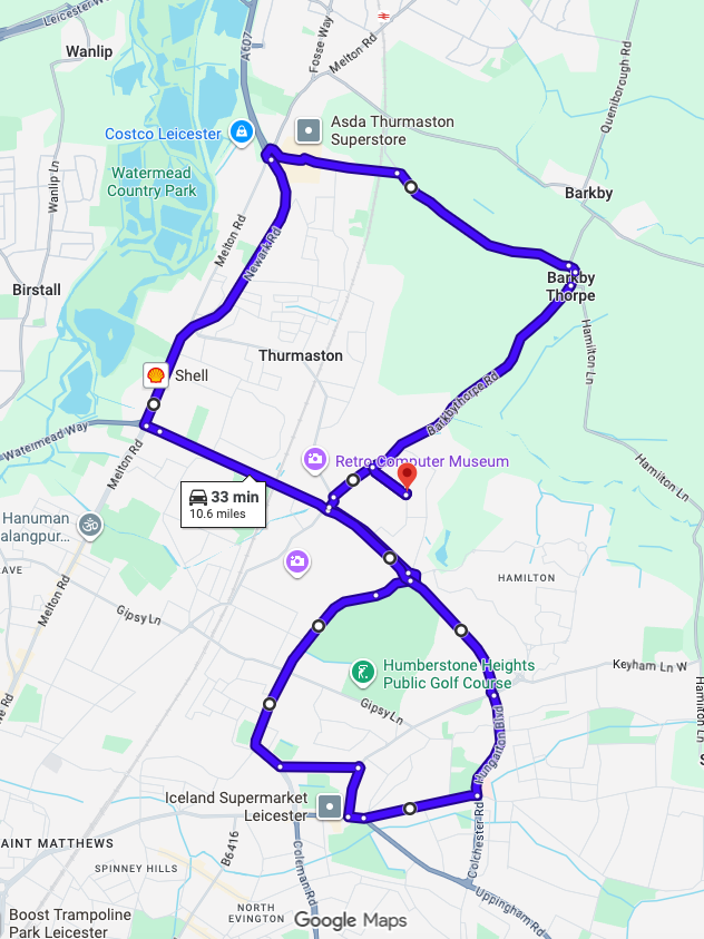 Leicester Cannock Street driving test routes map featuring the complex Troon Way and Barkby Thorpe Lane roundabout systems