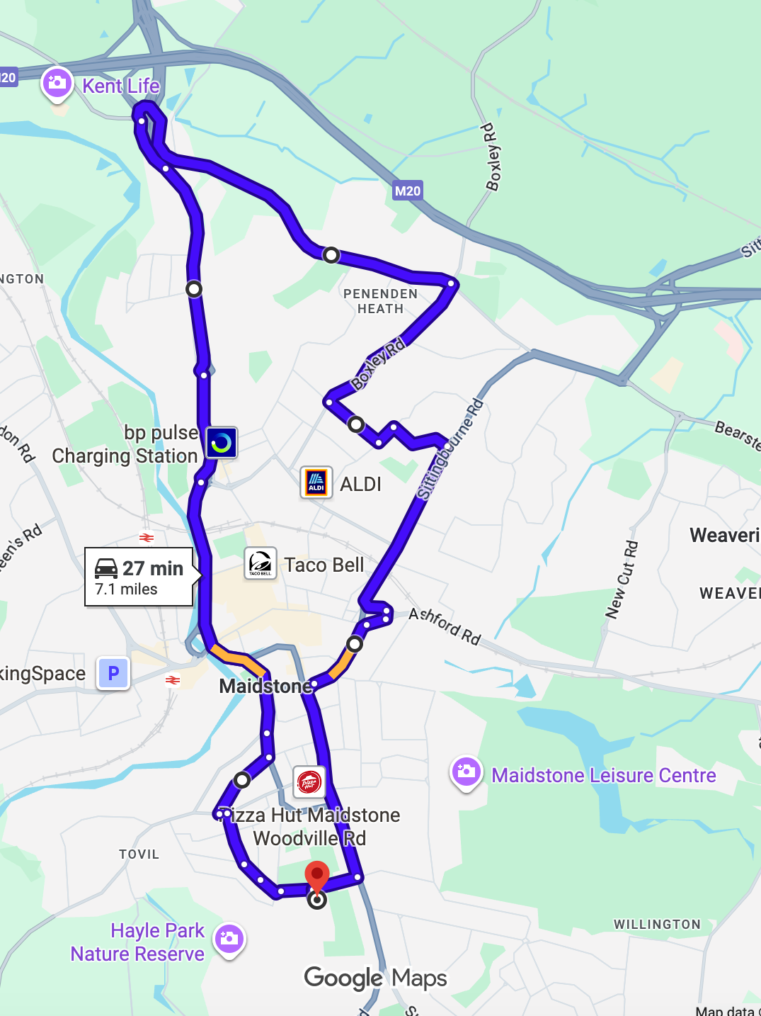 Maidstone driving test routes map showing tricky Kent town centre roundabouts
