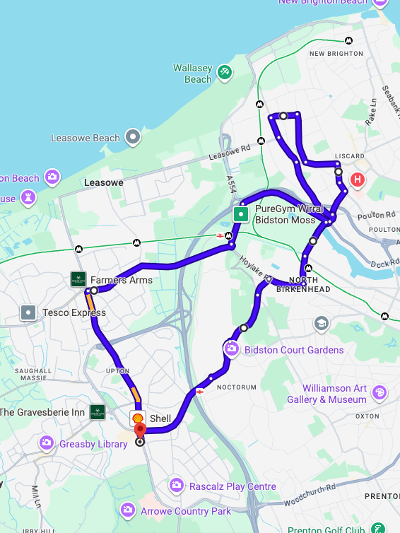 Upton Chester driving test routes map featuring the complex Hoole Roundabout and A55 North Wales Expressway junctions