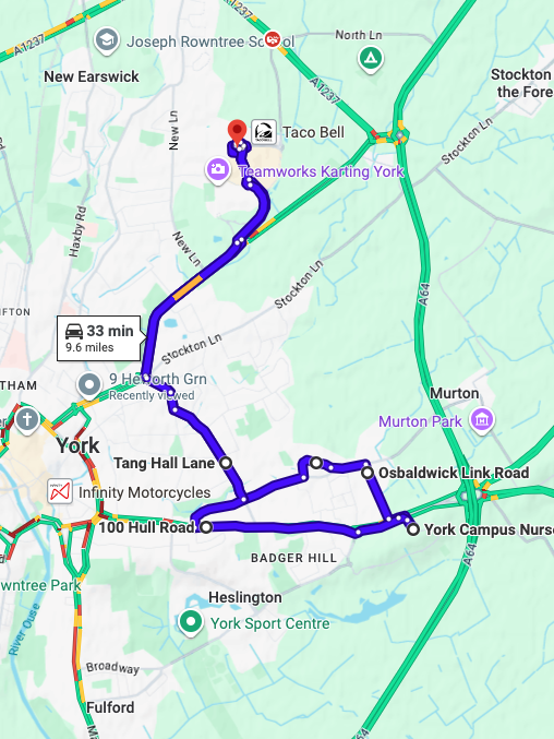 York Driving Test Routes showing a real DVSA test route with common junctions and roundabouts near the test centre