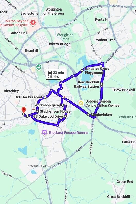 Bletchley driving test routes map UK showing DVSA test routes, real exam roads, key junctions, roundabouts and roads used in the driving test