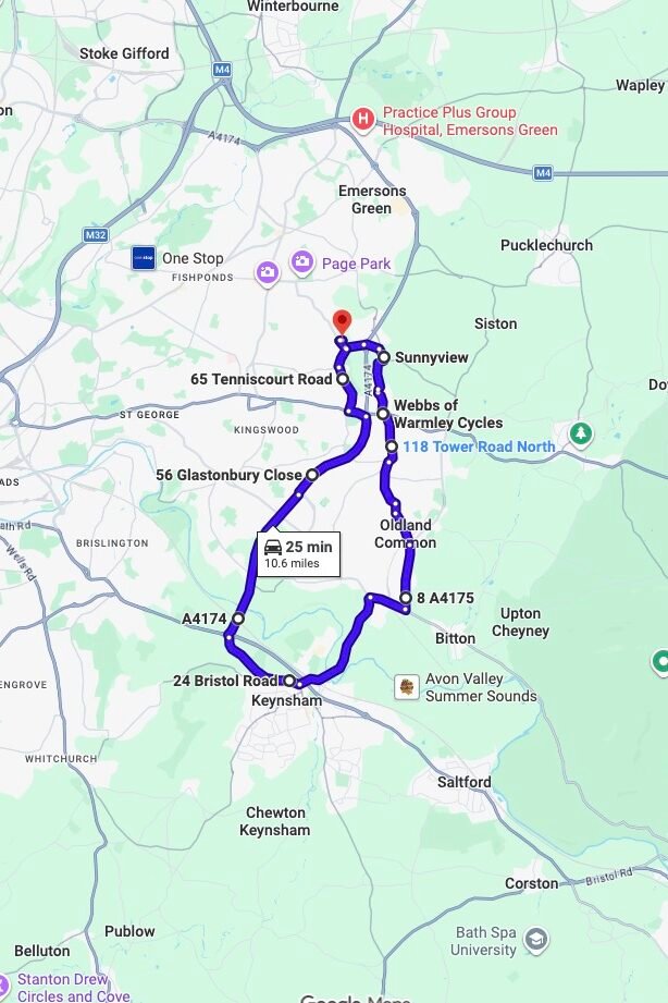 Bristol (Kingswood) driving test routes map UK showing DVSA test routes, real exam roads, key junctions, roundabouts and roads used in the driving test