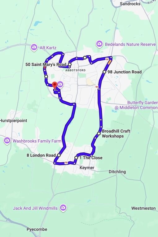Burgess Hill driving test routes map UK showing DVSA test routes, real exam roads, key junctions, roundabouts and roads used in the driving test