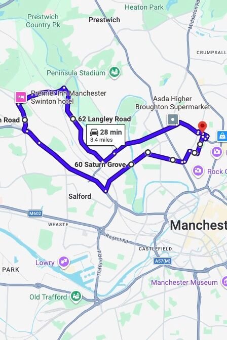 Cheetham Hill driving test routes map UK showing DVSA test routes, real exam roads, key junctions, roundabouts and roads used in the driving test