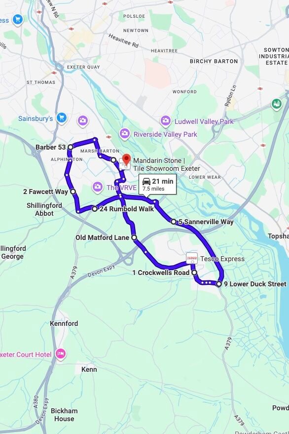Exeter driving test routes map UK showing DVSA test routes, real exam roads, key junctions, roundabouts and roads used in the driving test