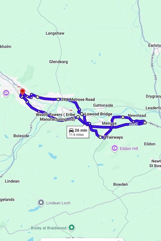 Galashiels driving test routes map UK showing DVSA test routes, real exam roads, key junctions, roundabouts and roads used in the driving test
