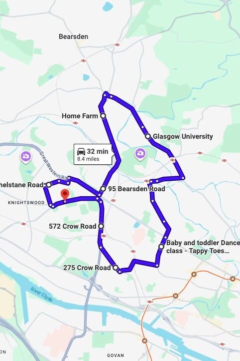 Glasgow (Anniesland) driving test routes map UK showing DVSA test routes, real exam roads, key junctions, roundabouts and roads used in the driving test