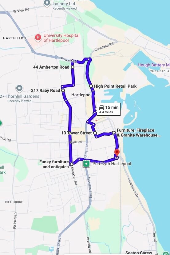 Hartlepool driving test routes map UK showing DVSA test routes, real exam roads, key junctions, roundabouts and roads used in the driving test