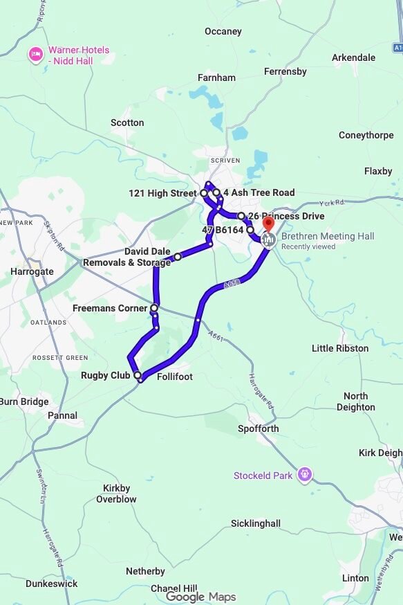 Knaresborough driving test routes map UK showing DVSA test routes, real exam roads, key junctions, roundabouts and roads used in the driving test