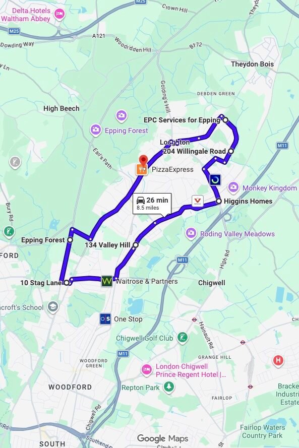 Loughton (London) driving test routes map UK showing DVSA test routes, real exam roads, key junctions, roundabouts and roads used in the driving test