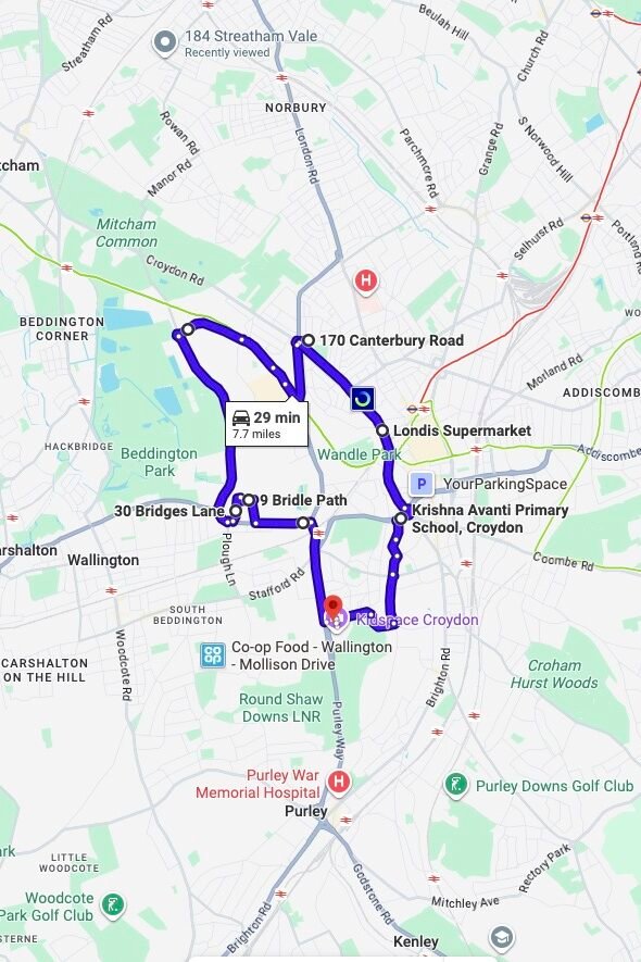 Mitcham (London) driving test routes map UK showing DVSA test routes, real exam roads, key junctions, roundabouts and roads used in the driving test