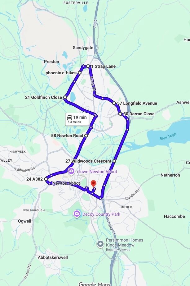 Newton Abbot driving test routes map UK showing DVSA test routes, real exam roads, key junctions, roundabouts and roads used in the driving test