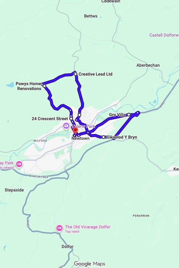 Newtown driving test routes map UK showing DVSA test routes, real exam roads, key junctions, roundabouts and roads used in the driving test