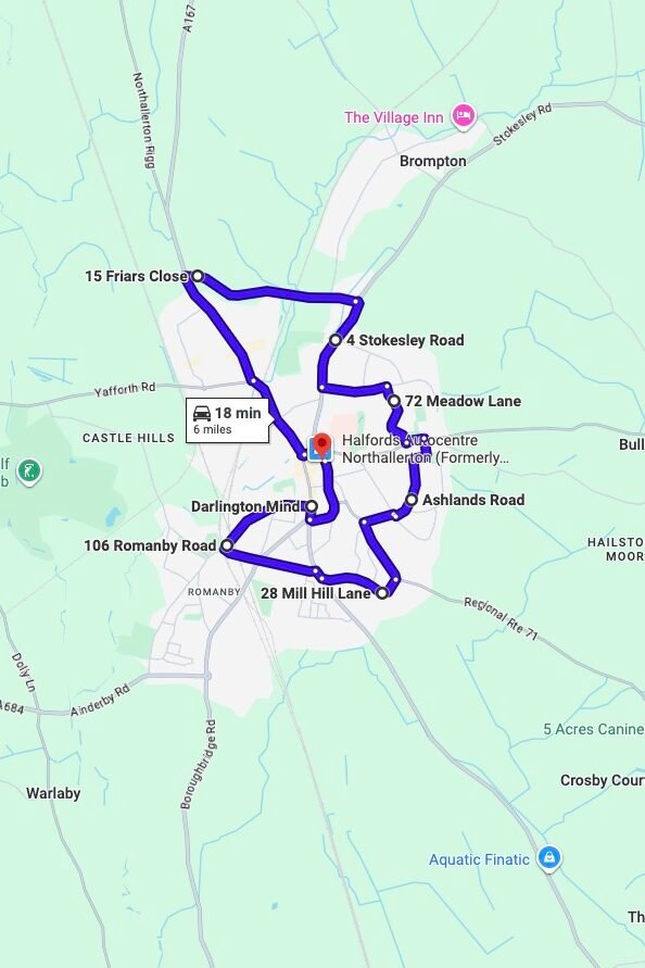 Northallerton driving test routes map UK showing DVSA test routes, real exam roads, key junctions, roundabouts and roads used in the driving test
