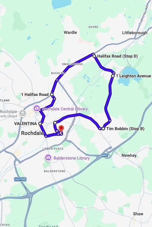 Rochdale driving test routes map UK showing DVSA test routes, real exam roads, key junctions, roundabouts and roads used in the driving test