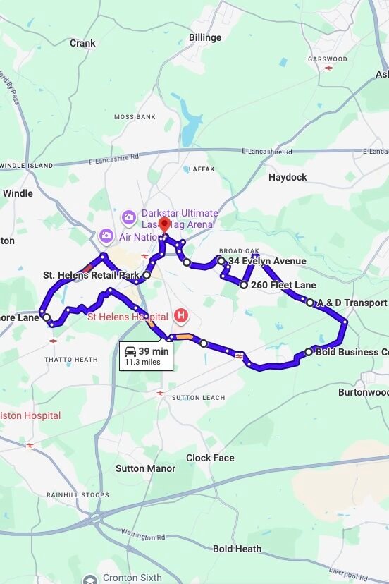 St Helens driving test routes map UK showing DVSA test routes, real exam roads, key junctions, roundabouts and roads used in the driving test