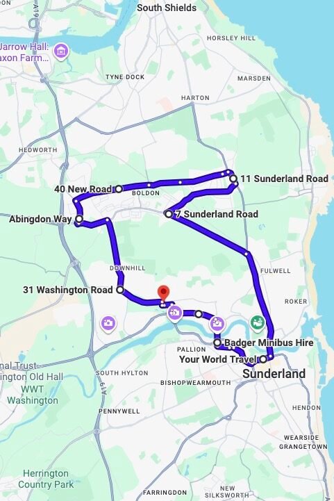 Sunderland driving test routes map UK showing DVSA test routes, real exam roads, key junctions, roundabouts and roads used in the driving test