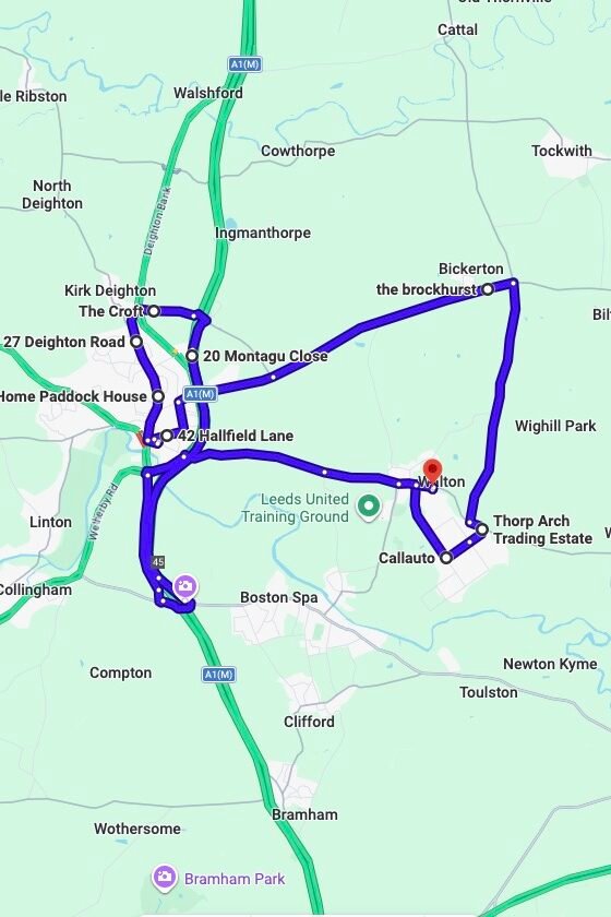 Walton LGV driving test routes map UK showing DVSA test routes, real exam roads, key junctions, roundabouts and roads used in the driving test