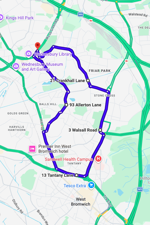 Wednesbury driving test routes map UK showing DVSA test routes, real exam roads, key junctions, roundabouts and roads used in the driving test