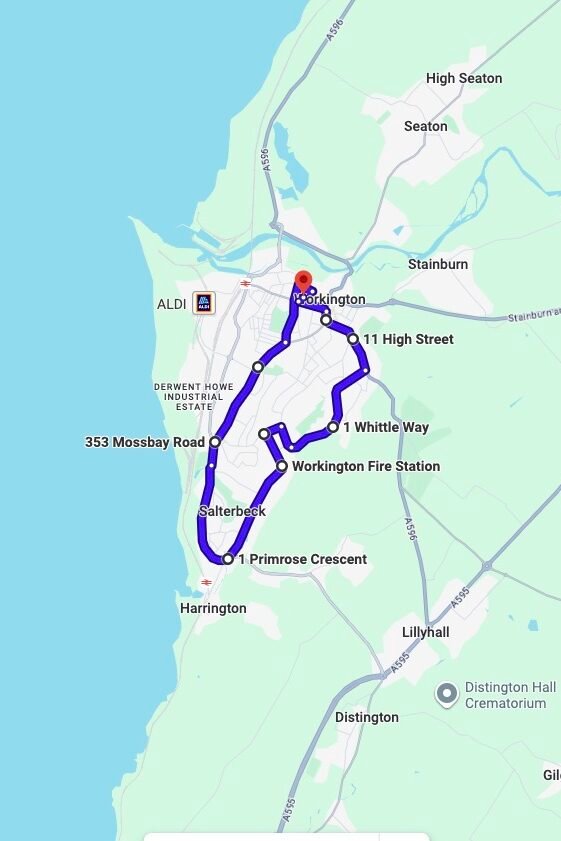 Workington driving test routes map UK showing DVSA test routes, real exam roads, key junctions, roundabouts and roads you are likely to drive in your driving test