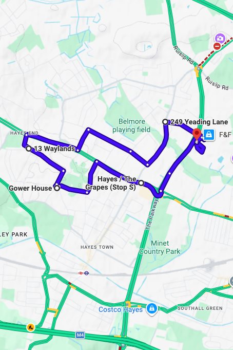 Yeading (London) driving test routes map UK showing DVSA test routes, real exam roads, key junctions, roundabouts and roads used in the driving test