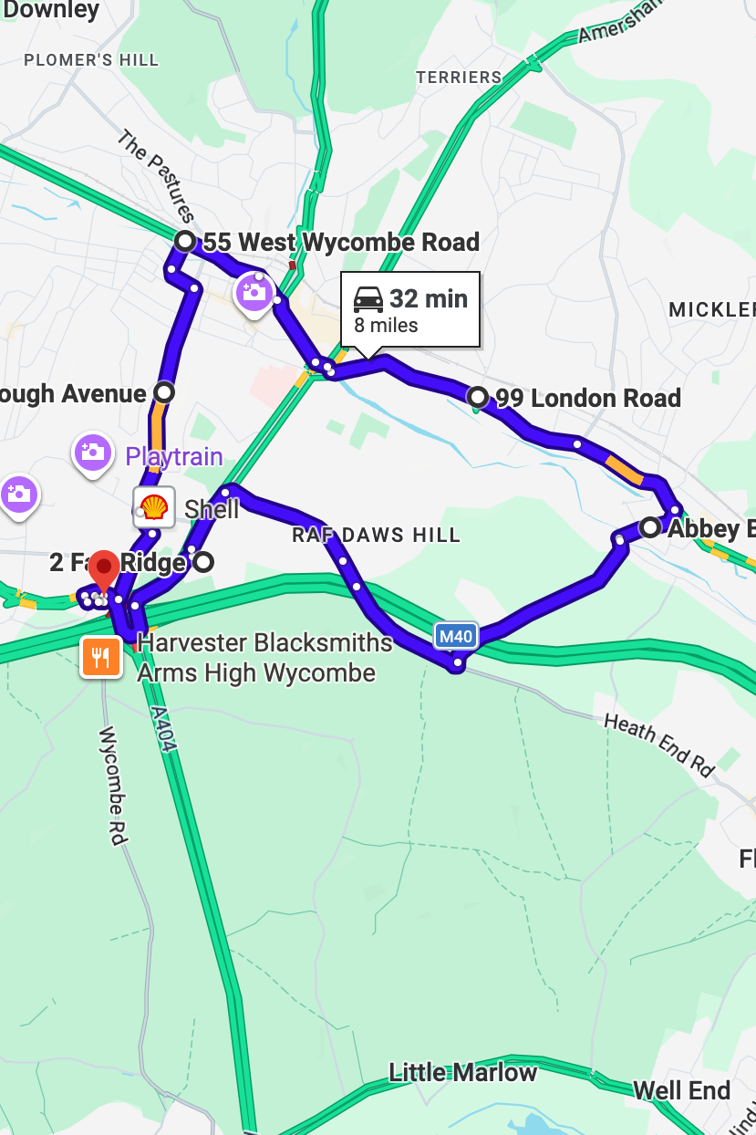 High Wycombe driving test routes map UK showing DVSA test routes, real exam roads, key junctions, roundabouts and roads used in the driving test