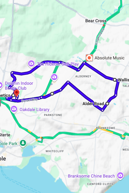 Poole driving test routes map UK showing DVSA test routes, real exam roads, key junctions, roundabouts and roads used in the driving test