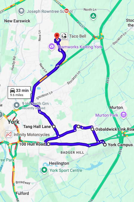 York driving test routes map UK showing DVSA test routes, real exam roads, key junctions, roundabouts and roads used in the driving test